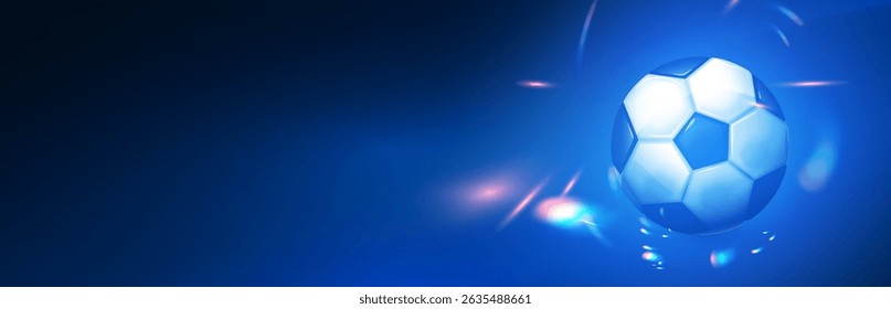 Soccer ball with speed and power light effect. Sports background. Match design.
