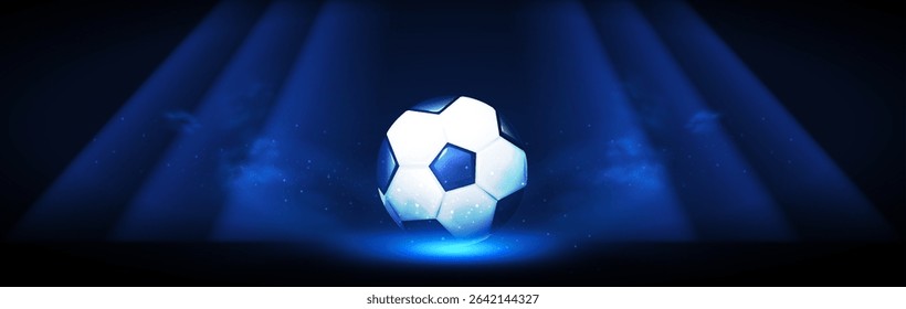 Soccer ball with speed and power light effect. Sports background. Match design.