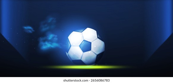 Bola de futebol com velocidade e poder luz efeito. Esporte. Corresponder design.