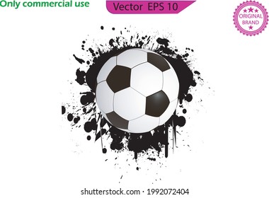 Soccer ball as splash. Soccer ball grunge black ink track. Grungy black soccer ball background. Football with drip element. Transparent background 