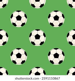 Soccer ball. For sports themes, outdoor games and team activity concepts. Seamless pattern for textile, wrapping paper, background.