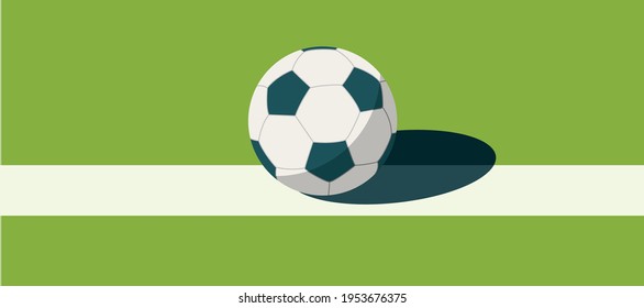 soccer ball standing near the center line on the green field