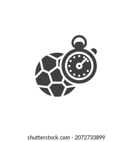Icono del vector de bola de fútbol y cronómetro. signo plano relleno para concepto móvil y diseño web. Reloj de referencia e icono del glifo de bola de fútbol. Símbolo, ilustración del logotipo. Gráficos vectoriales