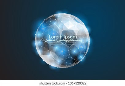 Soccer ball stylized by triangles on a dark background.