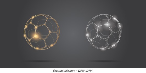 Soccer ball stylized in transparent glowing sphere, line premium graphic