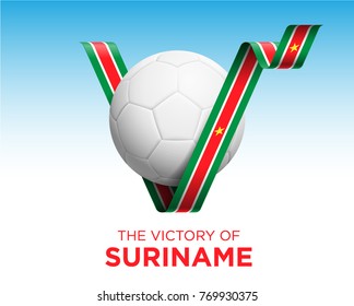 Soccer Ball With Suriname Victory Flag Banner. Vector Illustration.