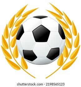 Soccer ball surrounded by a gold laurel wreath on a white background (cut out)