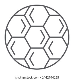 Soccer ball thin line icon, play and game, football ball sign, vector graphics, a linear pattern on a white background, eps 10.