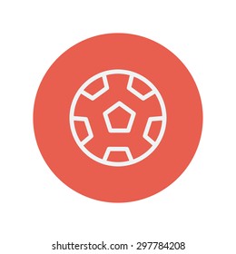 Soccer ball thin line icon for web and mobile minimalistic flat design. Vector white icon inside the red circle