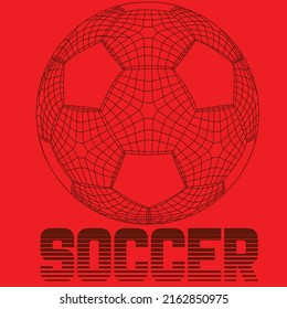 SOCCER BALL IN THIRD DIMENSION ON RED BACKGROUND