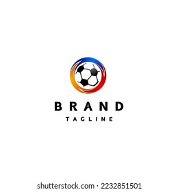 Soccer Ball With Three Spinning Arrows Design. Colorful Three Spinning Arrows With Soccer Ball Inside Logo Design.