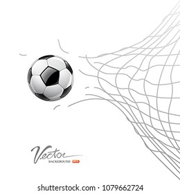 Soccer Ball Through Net Isolated On White Background, Vector Illustration