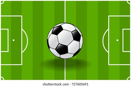 Soccer ball, traditional ball on soccer field background-Vector Illustration