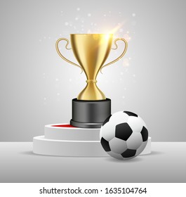 Golden Realistic Winner Trophy Cup Soccer Stock Vector (Royalty Free ...