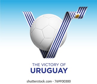 Soccer Ball With Uruguay Victory Flag Banner. Vector Illustration.