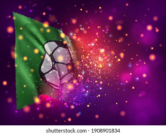soccer ball
, vector 3d flag on pink purple background with lighting and flares