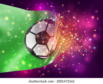 soccer ball vector 3d flag on pink purple background with lighting and flares