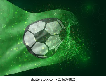 soccer ball
, vector 3d flag on green background with polygons and data numbers