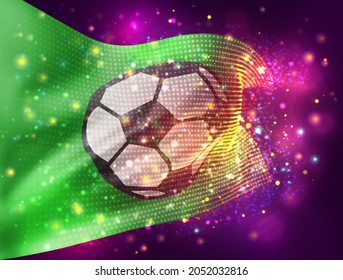 soccer ball vector 3d flag on pink purple background with lighting and flares