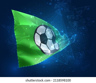 soccer ball, vector 3d flag on blue background with hud interfaces