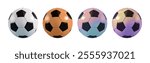 Soccer ball vector 3d icon set. Black and white european football league soccerball. Sport isolated logo for game bet. Handball isolated realistic render for world cup, school team, club tournament.
