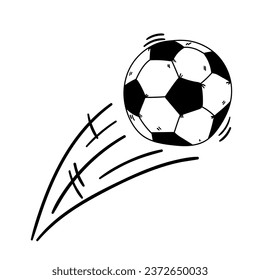 Soccer ball vector icon in doodle style. Symbol in simple design. Cartoon object hand drawn isolated on white background.