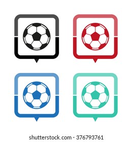 Soccer ball - vector icon; map pointer;  message bubble