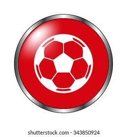 Soccer ball - vector icon on the  red button