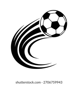 Ilustración vectorial de balón de fútbol en movimiento, diseño clásico de fútbol