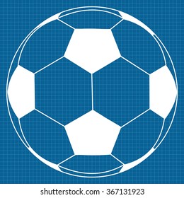 Soccer ball.  Vector illustration on Blueprint Background.