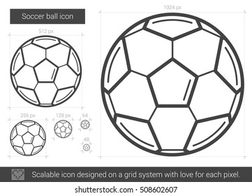 Soccer ball vector line icon isolated on white background. Soccer ball line icon for infographic, website or app. Scalable icon designed on a grid system.