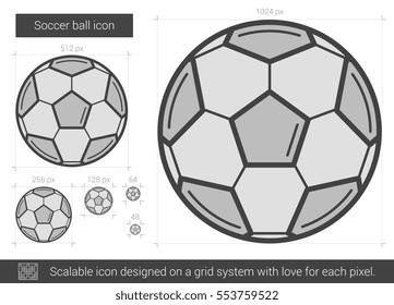 Soccer ball vector line icon isolated on white background. Soccer ball line icon for infographic, website or app. Scalable icon designed on a grid system.