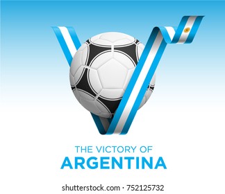 Soccer Ball With Victory Argentina Flag Banner. Vector Illustration