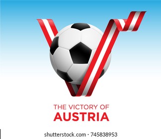 Soccer Ball With Victory Austria Flag Banner. Vector Illustration.