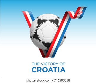 Soccer Ball With Victory Croatia Flag Banner. Vector Illustration.