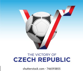 Soccer Ball With Victory Czech Republic Flag Banner. Vector Illustration.
