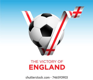 Soccer Ball With Victory England Flag Banner. Vector Illustration.