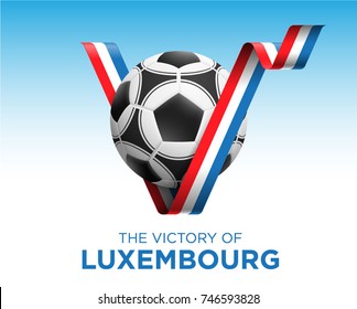 Soccer Ball With Victory Luxembourg Flag Banner. Vector Illustration.