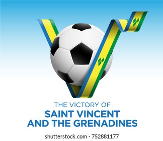 Soccer Ball With Victory Saint Vincent and the Grenadines Flag Banner. Vector Illustration.