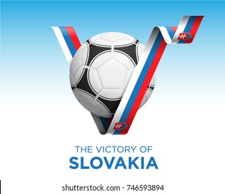 Soccer Ball With Victory Slovakia Flag Banner. Vector Illustration.