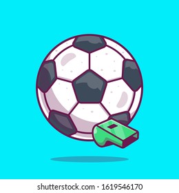 Soccer Ball With whistle Cartoon Vector Icon Illustration. Sport  Object Icon Concept Isolated Premium Vector. Flat Cartoon Style