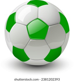 Soccer ball white green 3D icon, vector illustration.