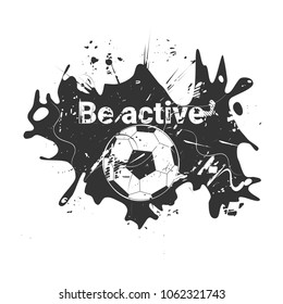 Soccer ball. White object on black background. Grunge vector illustration
