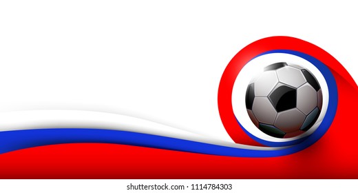 Soccer ball and white, red and blue lines background