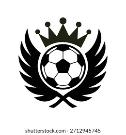 Balón de fútbol con alas y Ilustración vectorial de la corona
