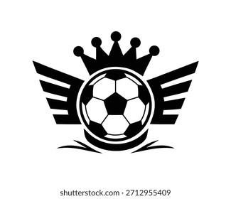 Balón de fútbol con alas y Ilustración vectorial de la corona
