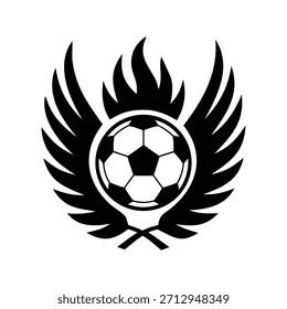 Balón de fútbol con alas y Ilustración vectorial de llama de fuego
