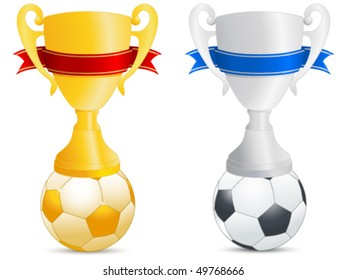 soccer ball and winner cup - vector illustration