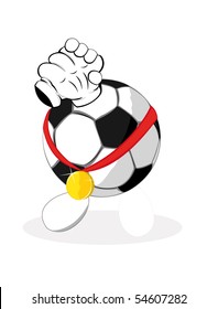 soccer ball the winner with medal
