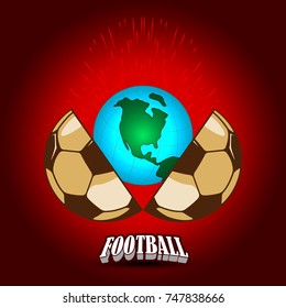The soccer ball for the World Cup is divided into two halves. In the middle there is a globe and a spray.
